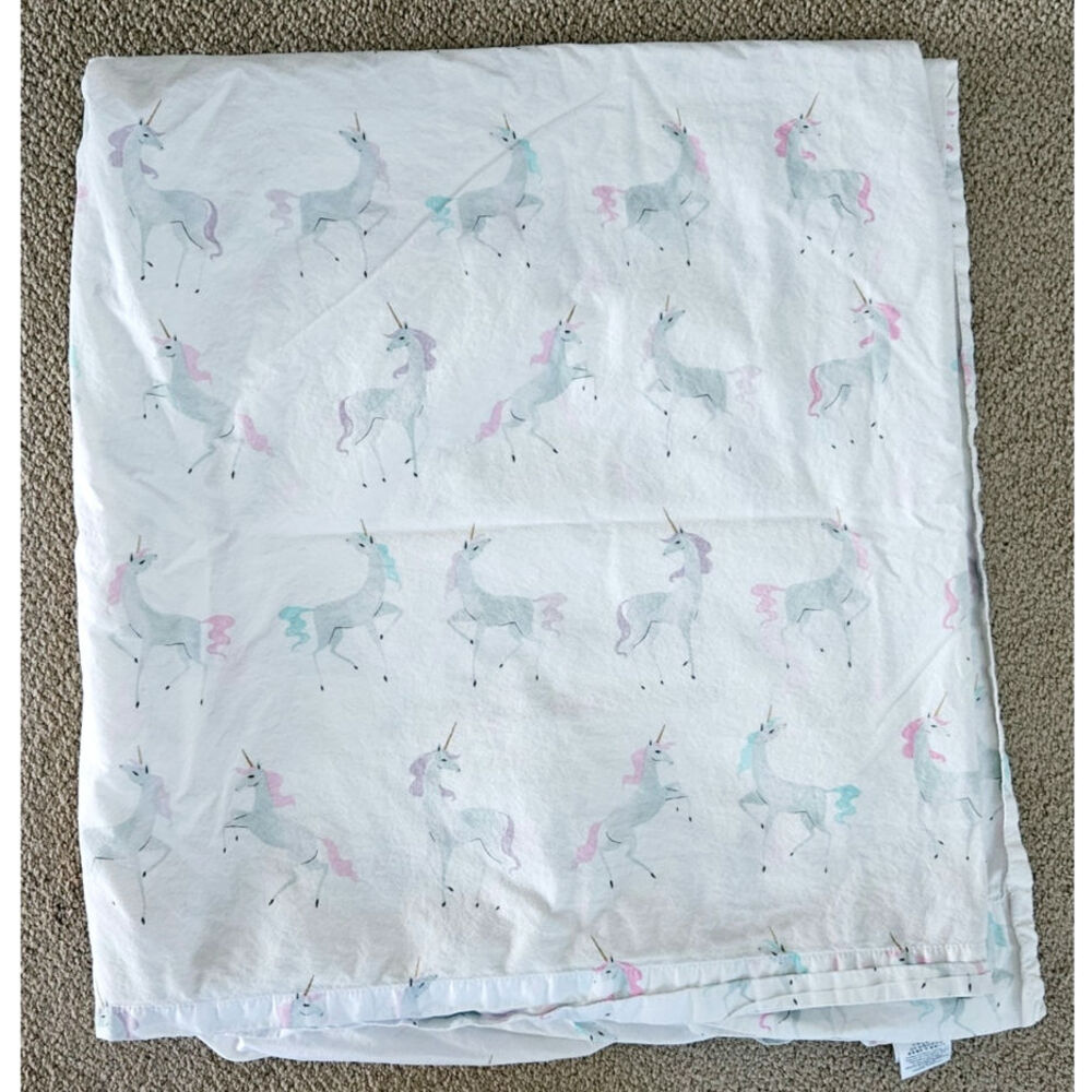 Pottery Barn Kids Organic Cotton Full Flat Sheet | Magical Unicorn Print White